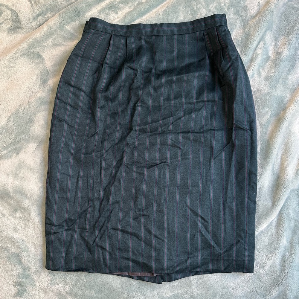 Classic Dark Green and Pink Pinstripe Pencil Skirt